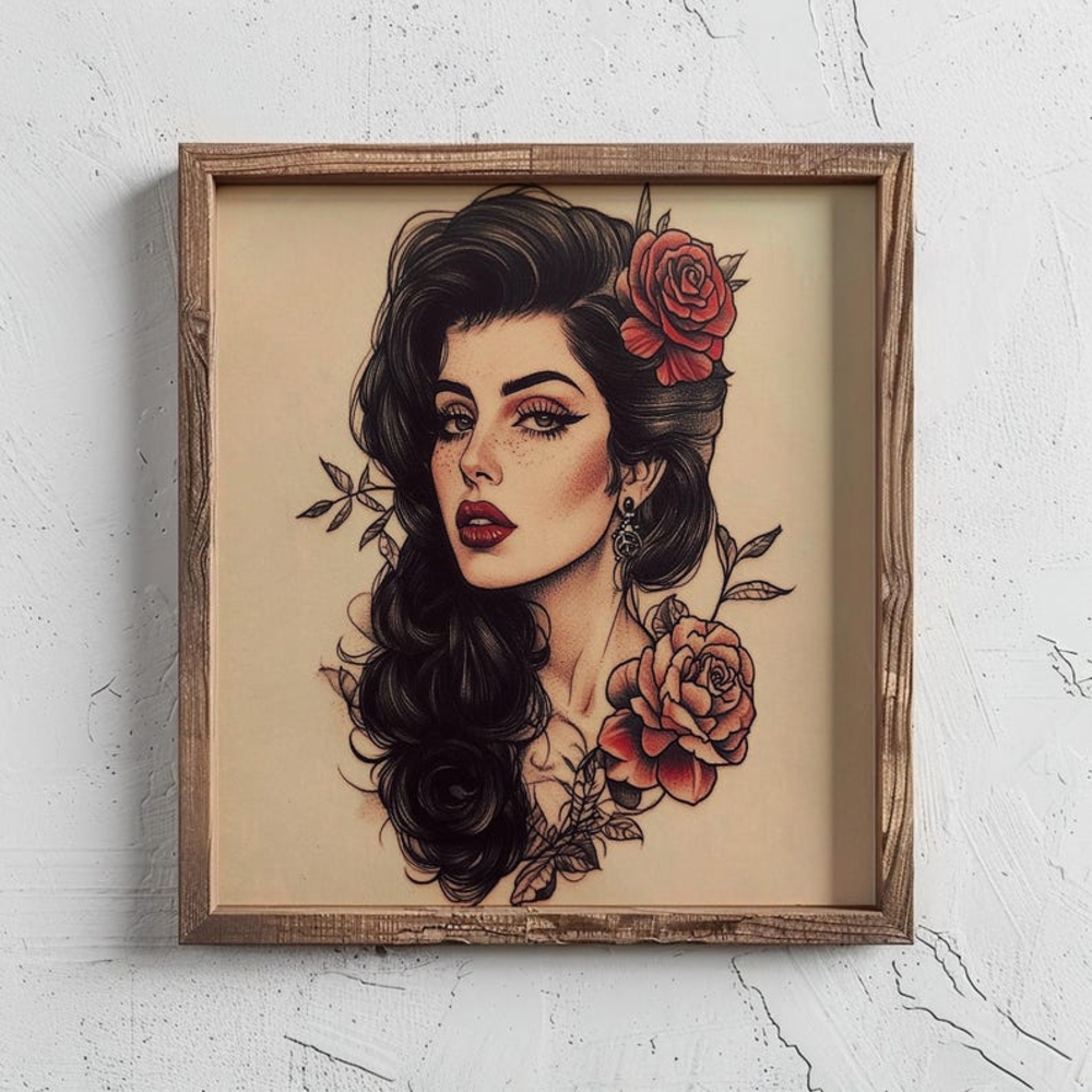 Vintage Amy Winehouse Retro Wall Art - Vintage Tattoo - Retro Inspired Portrait